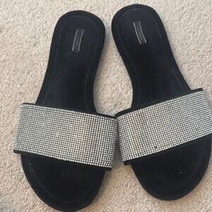 Victoria's Secret Black Rhinestone Slide Sandals Women's Slip On Flat 9.5